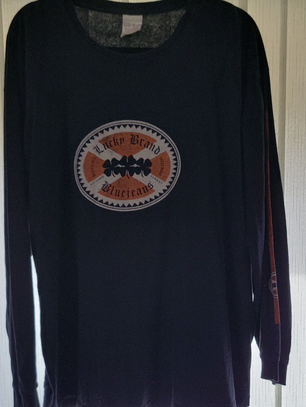 Lucky Brand Black Long-Sleeve Graphic Tee with Orange Logo